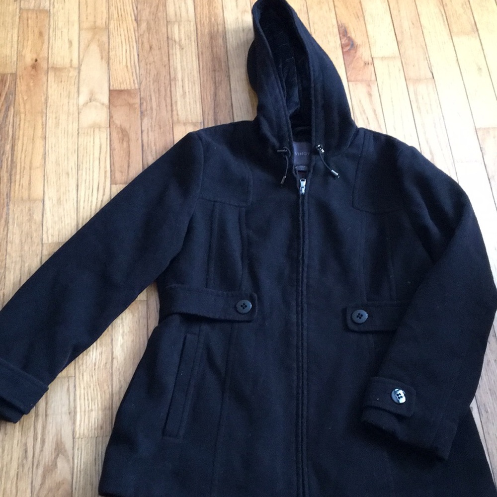 Fleece pea coat with hood